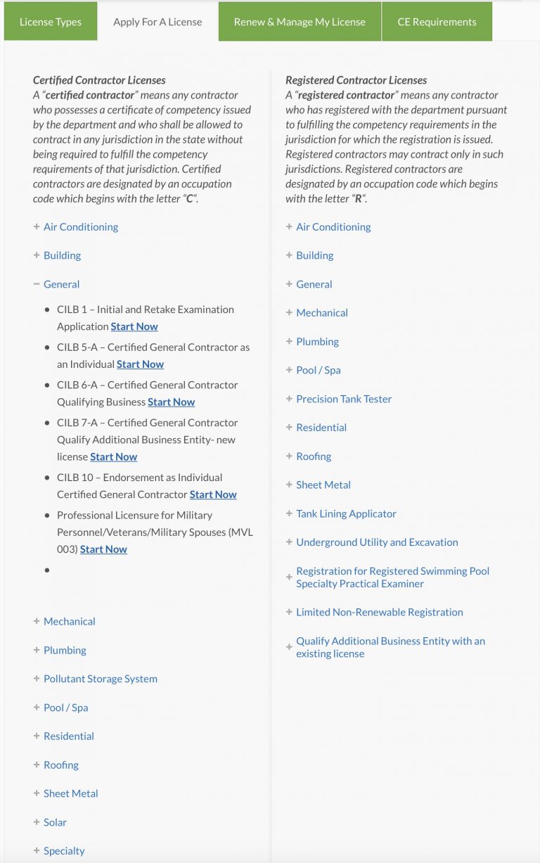 Florida DBPR CILB Finding The Forms To Qualify Business Entities And 
